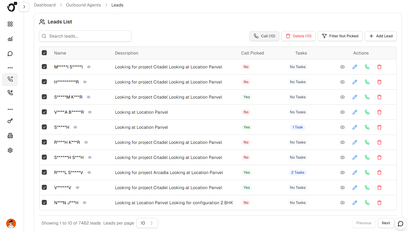 Step 3: Add leads & Start Calling